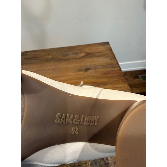 Sam & Libby Beige Square Toe Round Block Heel Ankle Boots Side Zip Women Size 8 - Picture 9 of 9